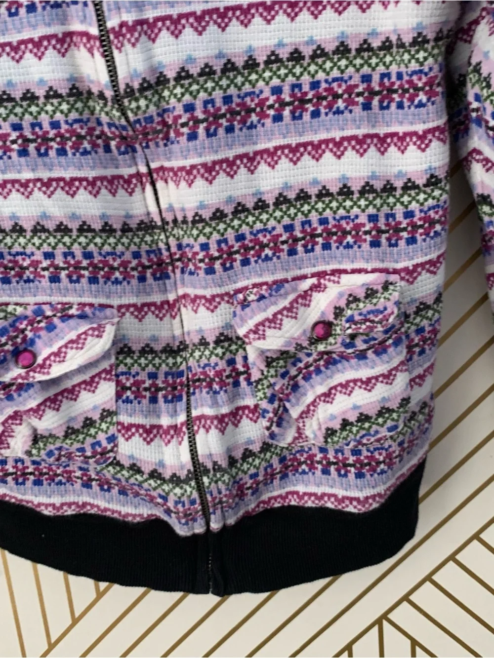 Hurley Y2K Reversible Fair isle Nordic striped Zip Up Hoodie 2000s cotton blend